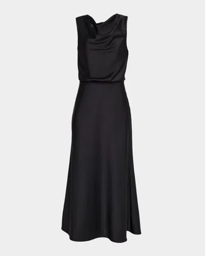 Halston Aubrie Draped Cowl-neck Satin Midi Dress