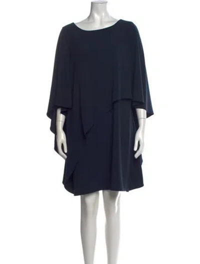 Pre-owned Halston Bateau Neckline Knee-length Dress In Blue
