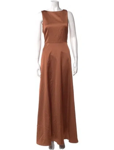 Pre-owned Halston Bateau Neckline Long Dress In Brown