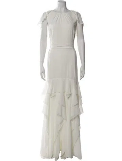 Pre-owned Halston Bateau Neckline Long Dress In Neutral