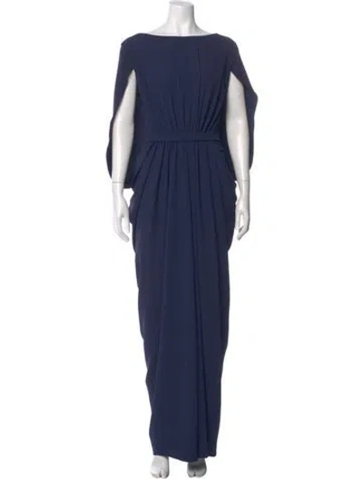 Pre-owned Halston Bateau Neckline Long Dress W/ Tags In Blue
