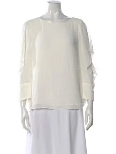 Pre-owned Halston Bateau Neckline Long Sleeve Blouse In Neutral