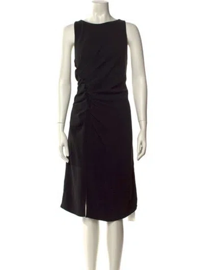 Pre-owned Halston Bateau Neckline Midi Length Dress In Black