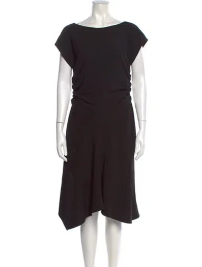 Pre-owned Halston Bateau Neckline Midi Length Dress In Black