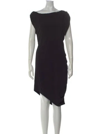 Pre-owned Halston Bateau Neckline Midi Length Dress In Black