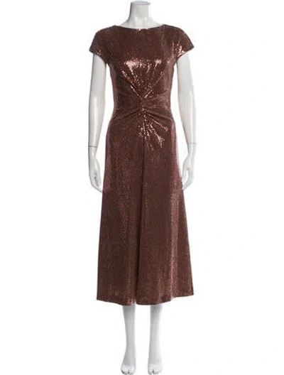 Pre-owned Halston Bateau Neckline Midi Length Dress In Brown