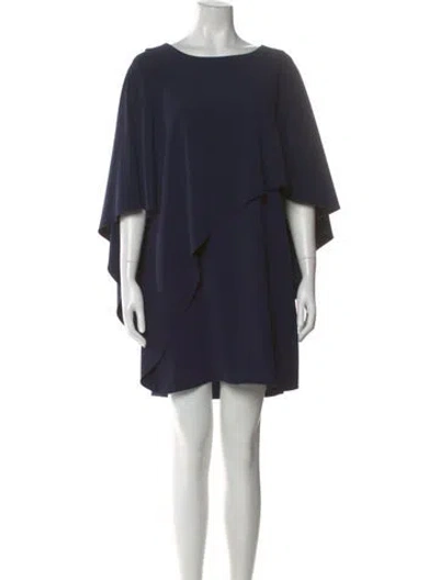 Pre-owned Halston Bateau Neckline Mini Dress In Blue