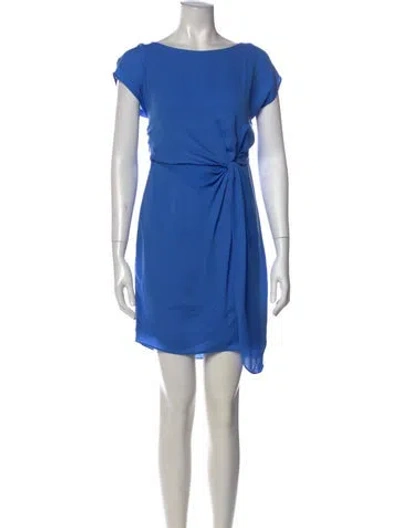 Pre-owned Halston Bateau Neckline Mini Dress In Blue