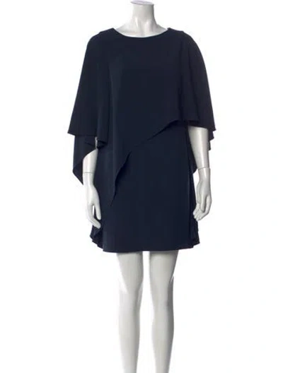 Pre-owned Halston Bateau Neckline Mini Dress In Blue
