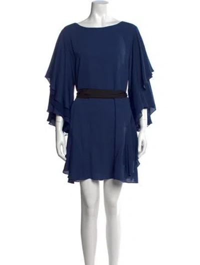 Pre-owned Halston Bateau Neckline Mini Dress In Blue