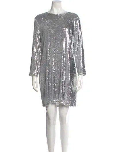 Pre-owned Halston Bateau Neckline Mini Dress In Silver
