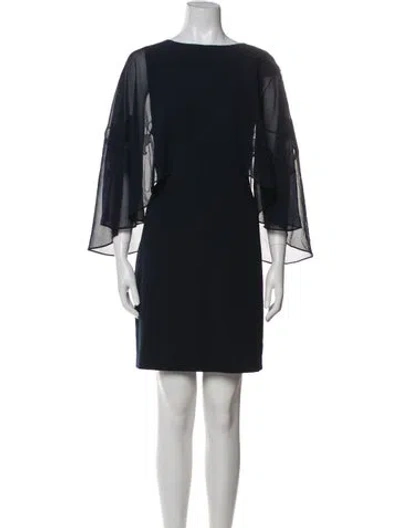Pre-owned Halston Bateau Neckline Mini Dress W/ Tags In Blue