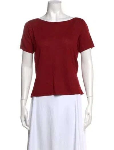 Pre-owned Halston Bateau Neckline Short Sleeve Top In Red