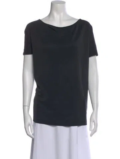 Pre-owned Halston Bateau Neckline Short Sleeve T-shirt In Black