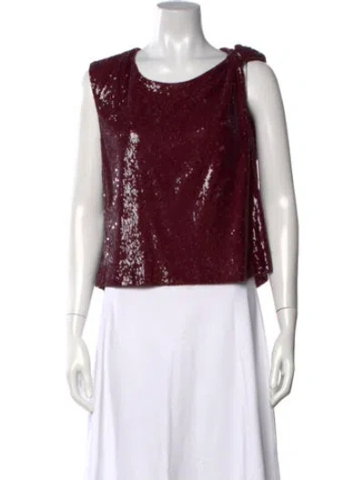 Pre-owned Halston Bateau Neckline Sleeveless Blouse In Burgundy