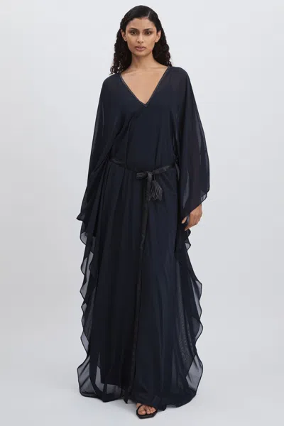 Halston Bell Sleeve Maxi Dress In Dark Navy