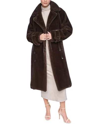 Halston Belted Coat In Brown