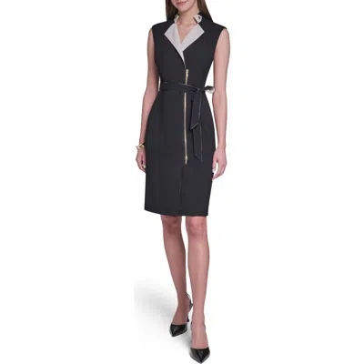 Halston Belted Moto Sheath Dress In Multi