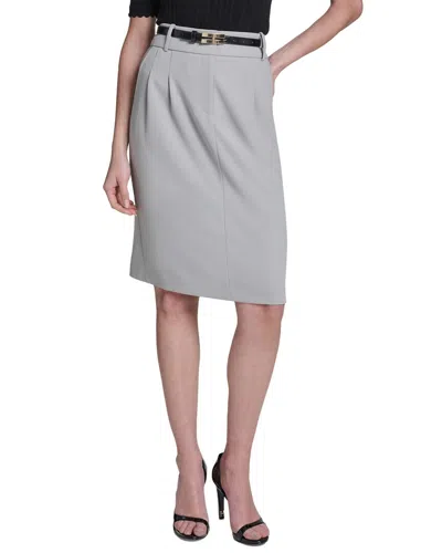 Halston Belted Pencil Skirt In Gray