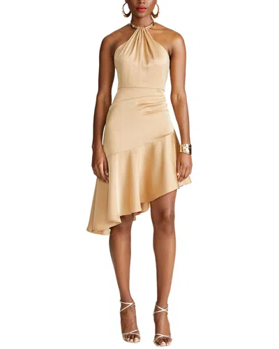 Halston Beverly Satin Fit & Flare Dress In Gold