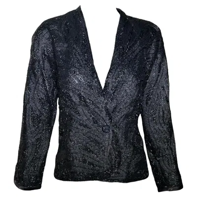 Pre-owned Halston Black Feather Motif Densely Beaded Jacket, 1970s