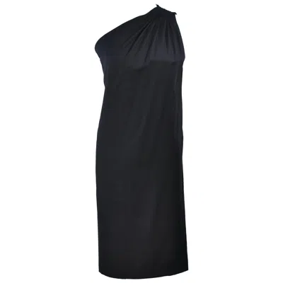 Pre-owned Halston Black Stretch Silk One Shoulder Dress Size 38
