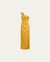Halston Blaise One-shoulder Cutout Column Gown In Amber