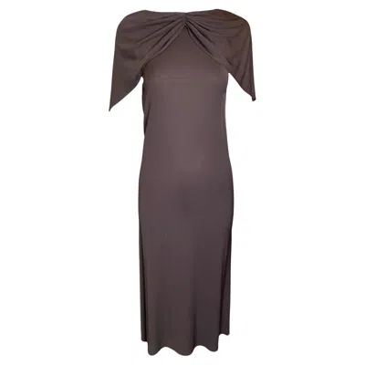 Pre-owned Halston Brown Matte Jersey Flutter Capelet Dress, 1970s