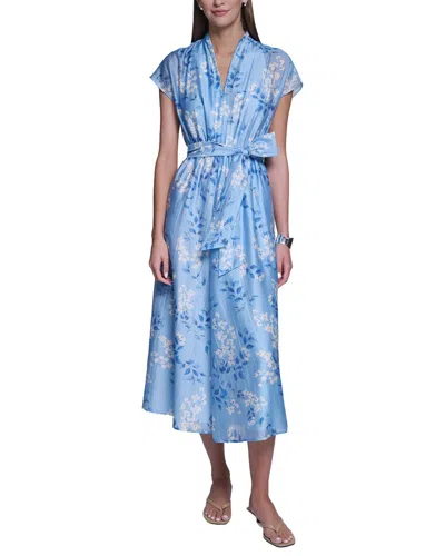 Halston Butterfly Sleeve Linen-blend Midi Dress In Multi