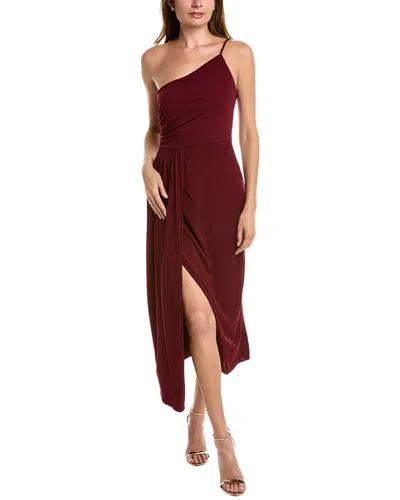 Halston Camille One-shoulder Draped Jersey Midi Dress In Burgundy