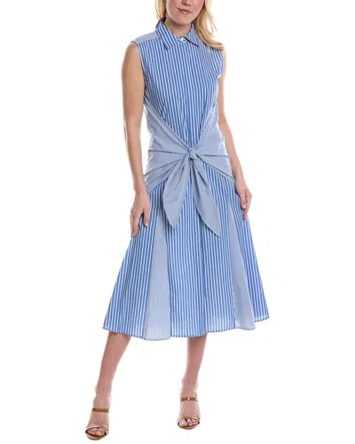 Halston Cari Striped Tie-front Sleeveless Shirtdress In Blue Stripe