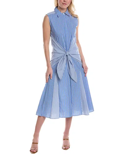 Halston Cari Striped Tie-front Sleeveless Shirtdress In Blue