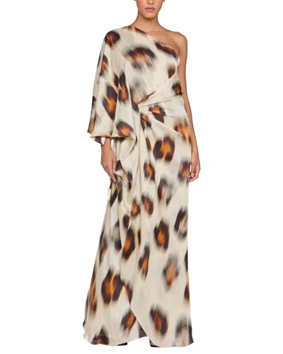 Halston Carmen Chiffon Silk Gown In Brown