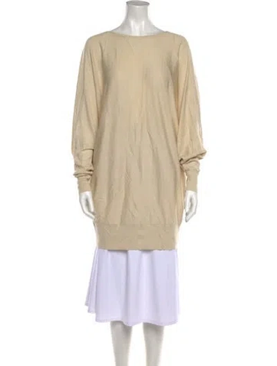 Pre-owned Halston Cashmere Bateau Neckline Tunic W/ Tags In Neutral