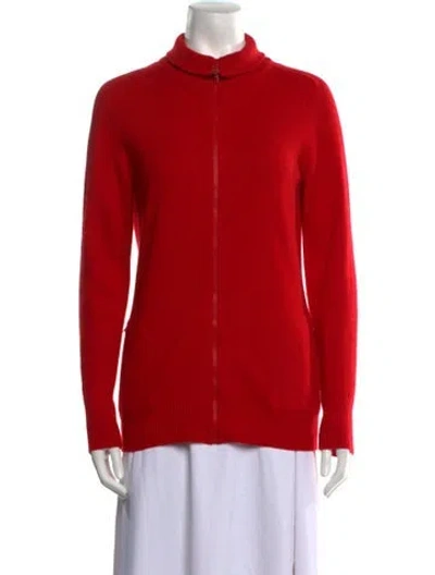 Pre-owned Halston Cashmere Mock Neck Sweater In Red