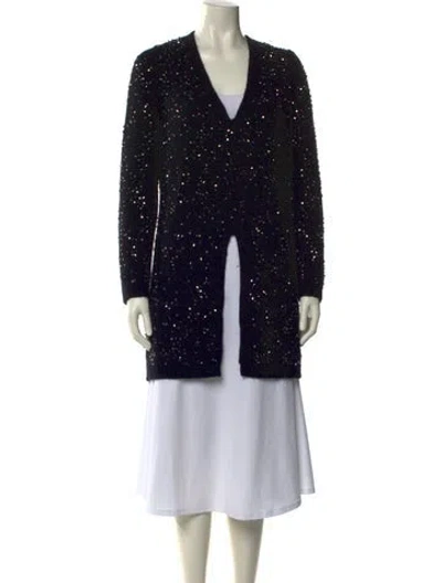 Pre-owned Halston Cashmere Printed Sweater In Black