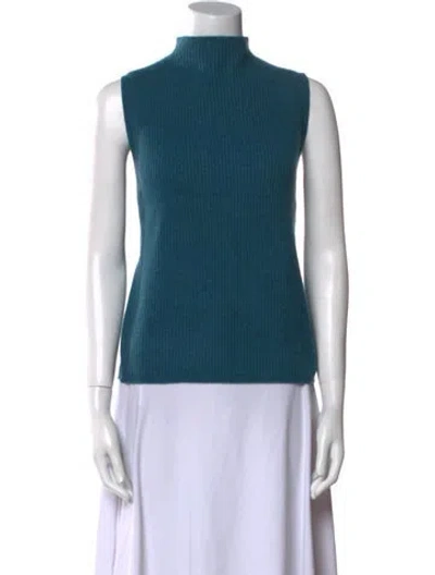 Pre-owned Halston Cashmere Turtleneck Sweater W/ Tags In Blue