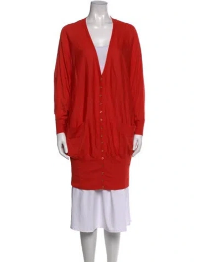 Pre-owned Halston Cashmere V-neck Sweater In Orange