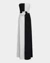 Halston Cassia Strapless Two-tone Floral Applique Gown In Blackivory