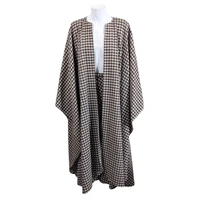 Pre-owned Halston Checked Wool Cape Skirt Ensemble In Gray
