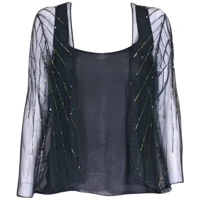 Pre-owned Halston Chiffon Tank And Beaded Jacket In Black