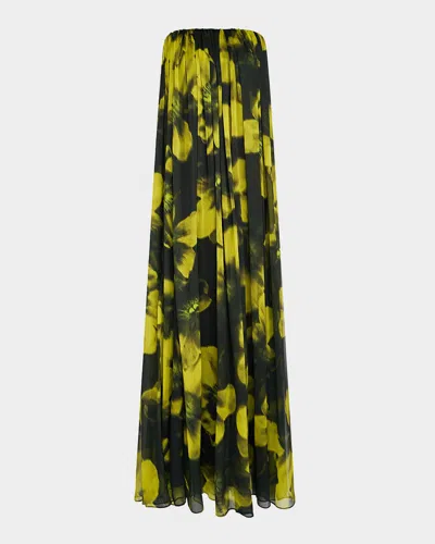 Halston Claudette Strapless Floral-print Trapeze Gown In Photo Real Floral