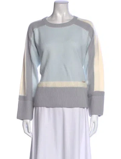 Pre-owned Halston Colorblock Pattern Crew Neck Sweater In Multi