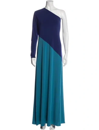 Pre-owned Halston Colorblock Pattern Long Dress In Blue