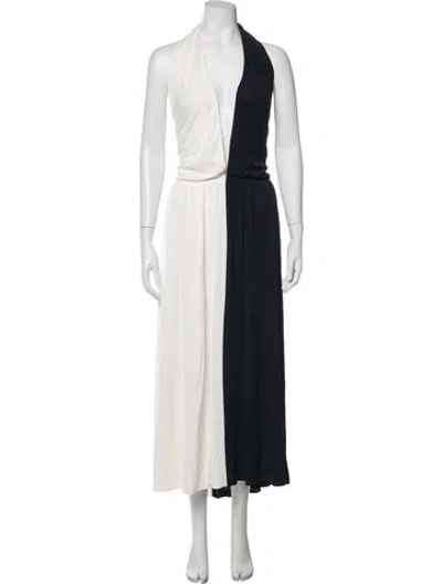 Pre-owned Halston Colorblock Pattern Long Dress In Neutrals