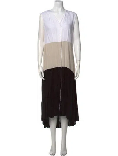 Pre-owned Halston Colorblock Pattern Midi Length Dress In Black