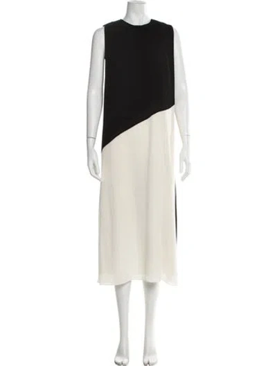 Pre-owned Halston Colorblock Pattern Midi Length Dress In Black