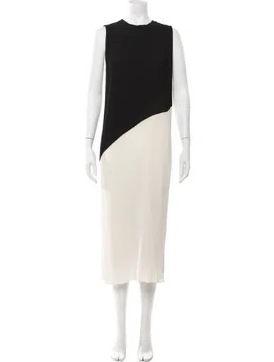 Pre-owned Halston Colorblock Pattern Midi Length Dress In Black