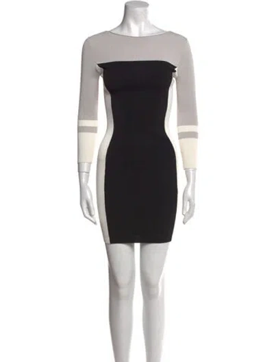 Pre-owned Halston Colorblock Pattern Mini Dress In Neutral