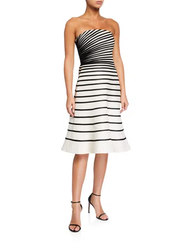 Halston Colorblock Striped Strapless Faille Dress In White/black